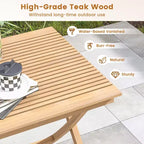 Costway 3 Pieces Patio Table Chair Set Wood Bistro Set with Natural Rattan Seat & Indonesia Teak Wood Frame