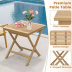Costway 3 Pieces Patio Table Chair Set Wood Bistro Set with Natural Rattan Seat & Indonesia Teak Wood Frame