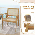 Costway 3 Pieces Patio Table Chair Set Wood Bistro Set with Natural Rattan Seat & Indonesia Teak Wood Frame
