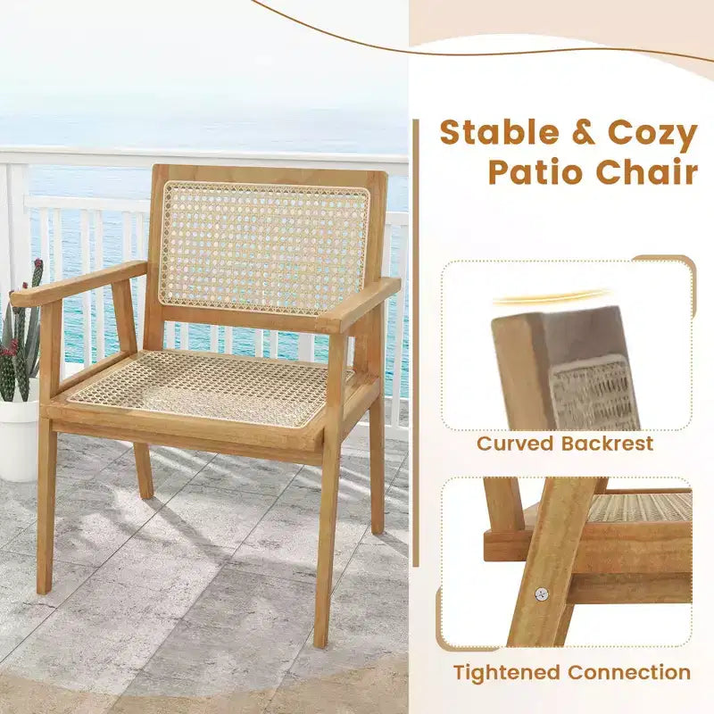 Costway 3 Pieces Patio Table Chair Set Wood Bistro Set with Natural Rattan Seat & Indonesia Teak Wood Frame