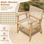 Costway 3 Pieces Patio Table Chair Set Wood Bistro Set with Natural Rattan Seat & Indonesia Teak Wood Frame