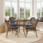 Flash Furniture Bordeaux Indoor/Outdoor Commercial Bistro 31.5 Table, PE Rattan, Glass Top with 4 Stack Chairs
