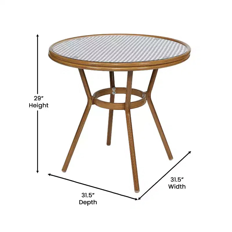 Flash Furniture Bordeaux Indoor/Outdoor Commercial Bistro 31.5 Table, PE Rattan, Glass Top with 4 Stack Chairs