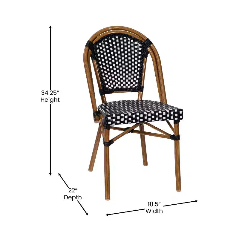 Flash Furniture Bordeaux Indoor/Outdoor Commercial Bistro 31.5 Table, PE Rattan, Glass Top with 4 Stack Chairs