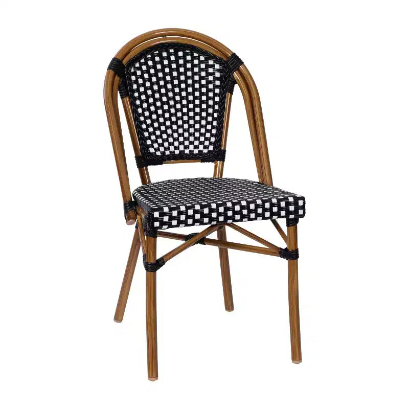 Flash Furniture Bordeaux Indoor/Outdoor Commercial Bistro 31.5 Table, PE Rattan, Glass Top with 4 Stack Chairs