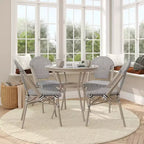 Flash Furniture Marseille Indoor/Outdoor Commercial Bistro 31.5 Table, Textilene, Glass Top with 4 Stack Chairs