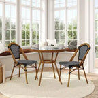Flash Furniture Bordeaux Indoor/Outdoor Commercial Bistro 31.5 Table, PE Rattan, Glass Top with 2 Stack Chairs