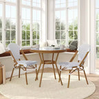 Flash Furniture Lourdes Indoor/Outdoor Commercial Bistro 31.5 Table, PE Rattan, Glass Top with 2 Stack Chairs