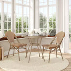 Flash Furniture Lourdes Indoor/Outdoor Commercial Bistro 31.5 Table, PE Rattan, Glass Top with 2 Stack Chairs