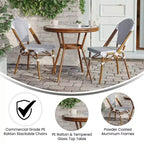 Flash Furniture Lourdes Indoor/Outdoor Commercial Bistro 31.5 Table, PE Rattan, Glass Top with 2 Stack Chairs