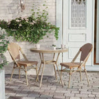 Flash Furniture Lourdes Indoor/Outdoor Commercial Bistro 31.5 Table, PE Rattan, Glass Top with 2 Stack Chairs