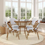 Flash Furniture Lourdes Indoor/Outdoor Commercial Bistro 31.5 Table, PE Rattan, Glass Top with 4 Stack Chairs