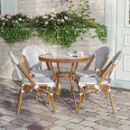 Flash Furniture Lourdes Indoor/Outdoor Commercial Bistro 31.5 Table, PE Rattan, Glass Top with 4 Stack Chairs