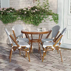 Flash Furniture Lourdes Indoor/Outdoor Commercial Bistro 31.5 Table, PE Rattan, Glass Top with 4 Stack Chairs