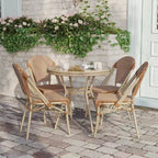 Flash Furniture Lourdes Indoor/Outdoor Commercial Bistro 31.5 Table, PE Rattan, Glass Top with 4 Stack Chairs