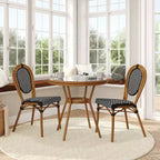 Flash Furniture Lourdes Indoor/Outdoor Commercial Bistro 31.5 Table, Black and White PE Rattan, Glass Top with 2 Stack Chairs