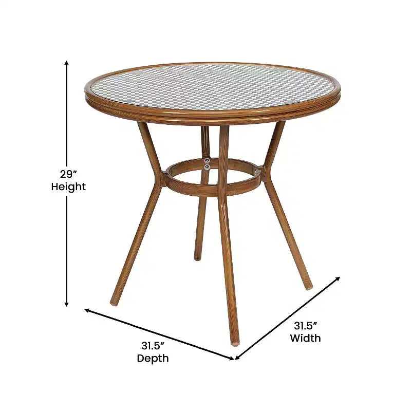 Flash Furniture Lourdes Indoor/Outdoor Commercial Bistro 31.5 Table, Black and White PE Rattan, Glass Top with 2 Stack Chairs