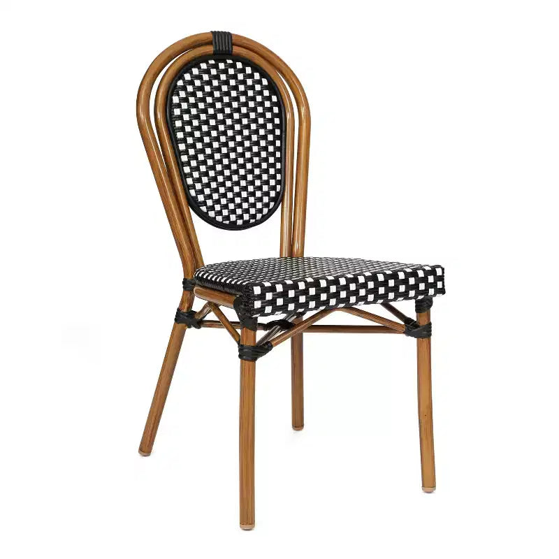Flash Furniture Lourdes Indoor/Outdoor Commercial Bistro 31.5 Table, Black and White PE Rattan, Glass Top with 2 Stack Chairs