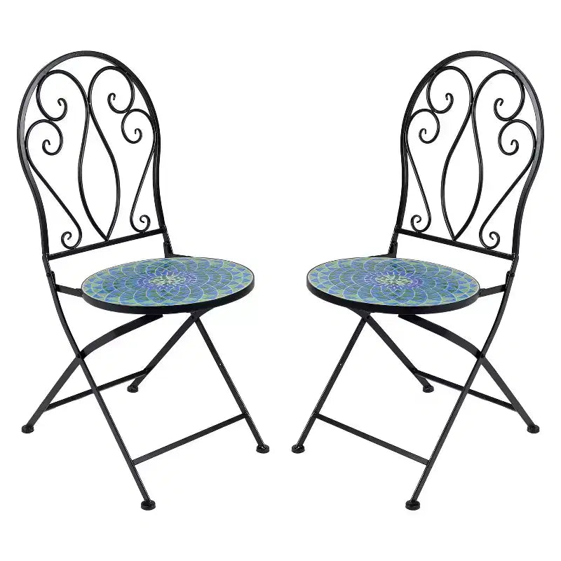 Sunnydaze Mosaic Tile Bistro Chair with Iron Frame - Multicolor - 2-Pack