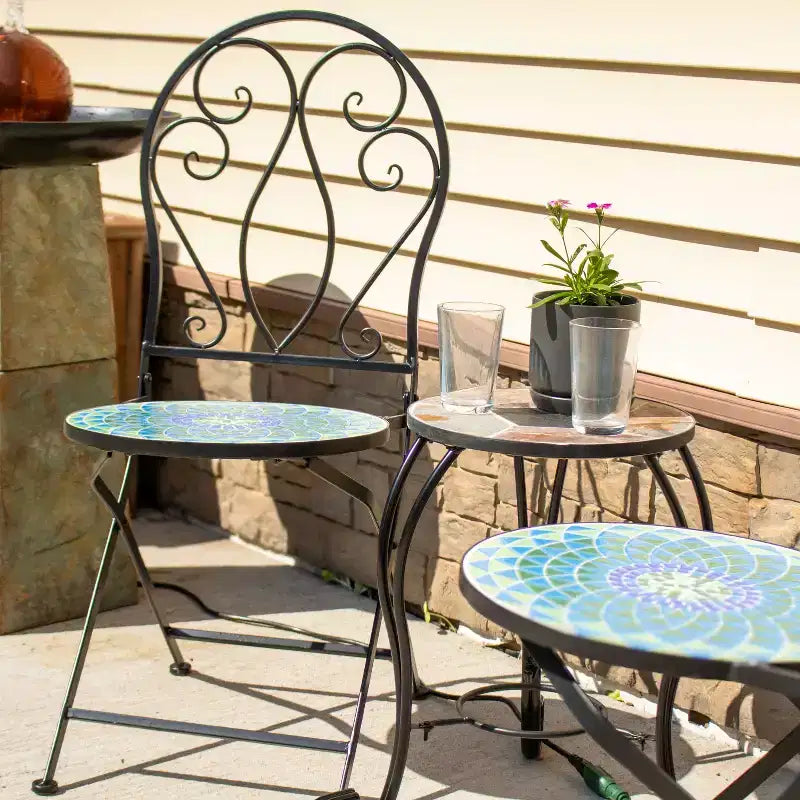 Sunnydaze Mosaic Tile Bistro Chair with Iron Frame - Multicolor - 2-Pack