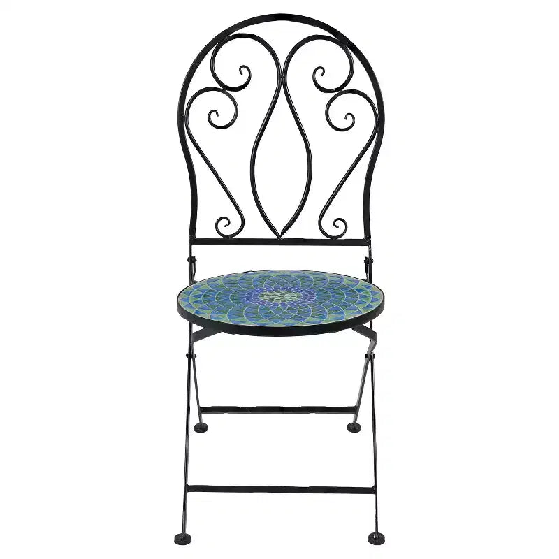 Sunnydaze Mosaic Tile Bistro Chair with Iron Frame - Multicolor - 2-Pack