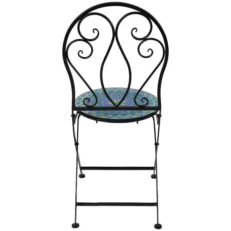 Sunnydaze Mosaic Tile Bistro Chair with Iron Frame - Multicolor - 2-Pack