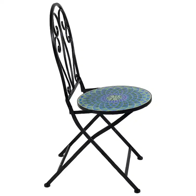 Sunnydaze Mosaic Tile Bistro Chair with Iron Frame - Multicolor - 2-Pack