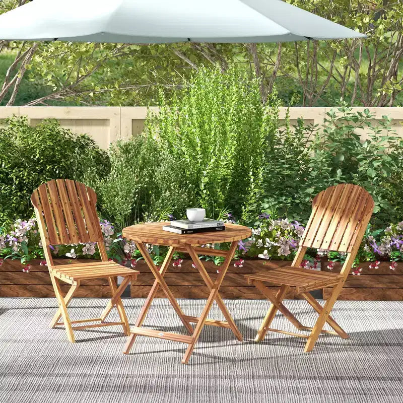 Outsunny 3-Piece Acacia Wood Bistro Set, Foldable Bistro Table and Chairs, Outdoor Bistro Set for Backyard, Balcony, Deck, Porch, Natural Wood Finish