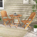 Outsunny 3-Piece Acacia Wood Bistro Set, Foldable Bistro Table and Chairs, Outdoor Bistro Set for Backyard, Balcony, Deck, Porch, Natural Wood Finish