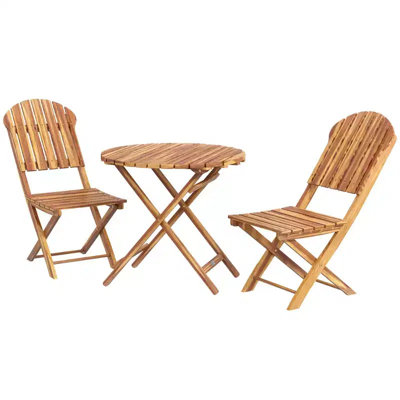 Outsunny 3-Piece Acacia Wood Bistro Set, Foldable Bistro Table and Chairs, Outdoor Bistro Set for Backyard, Balcony, Deck, Porch, Natural Wood Finish