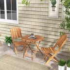 Outsunny 3-Piece Acacia Wood Bistro Set, Foldable Bistro Table and Chairs, Outdoor Bistro Set for Backyard, Balcony, Deck, Porch, Natural Wood Finish