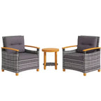 Outsunny 3 Pieces Patio Bistro Set Wooden with Cushions, PE Wicker Patio Furniture Outdoor for Porch, Backyard, Garden, Gray