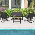 Costway 4/8 PCS Patio Rocking Set 4 Rocking Chairs & 2 Loveseat with Glass-Top Table Outdoor Black