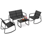 Costway 4/8 PCS Patio Rocking Set 4 Rocking Chairs & 2 Loveseat with Glass-Top Table Outdoor Black