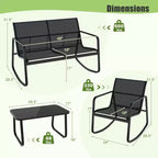 Costway 4/8 PCS Patio Rocking Set 4 Rocking Chairs & 2 Loveseat with Glass-Top Table Outdoor Black