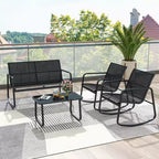 Costway 4/8 PCS Patio Rocking Set 4 Rocking Chairs & 2 Loveseat with Glass-Top Table Outdoor Black