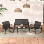 Costway 4/8 PCS Patio Rocking Set 4 Rocking Chairs & 2 Loveseat with Glass-Top Table Outdoor Black