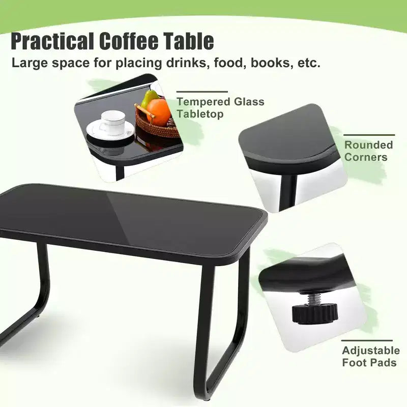 Costway 4/8 PCS Patio Rocking Set 4 Rocking Chairs & 2 Loveseat with Glass-Top Table Outdoor Black