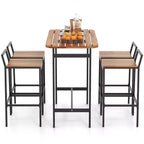Costway 5 PCS Acacia Wood Bar Table Set Outdoor Bar Height Table & Chairs with Metal Frame