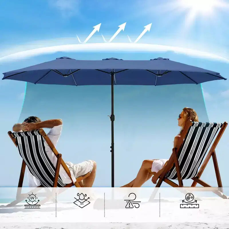 Captiva Designs 9'x15' Rectangular Outdoor Market Umbrella with Crank Handle Light