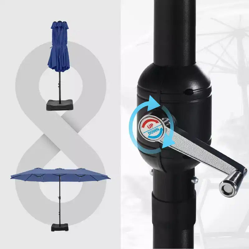 Captiva Designs 9'x15' Rectangular Outdoor Market Umbrella with Crank Handle Light