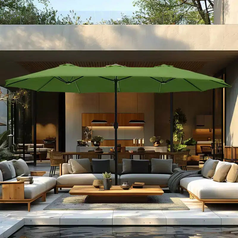 Captiva Designs 9'x15' Rectangular Outdoor Market Umbrella with Crank Handle Light