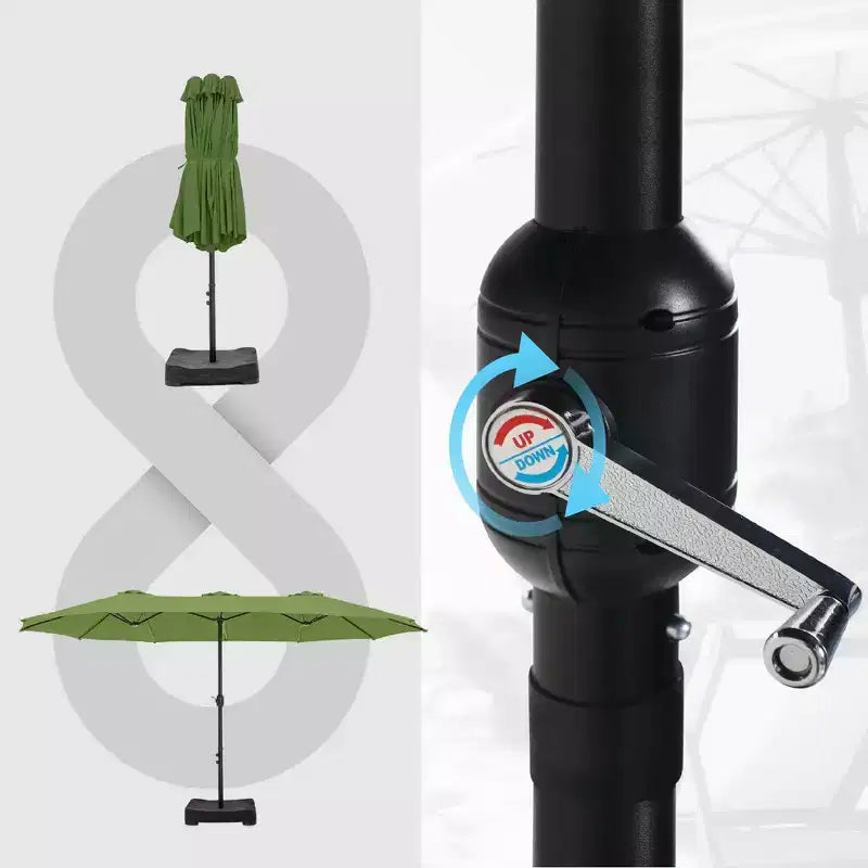 Captiva Designs 9'x15' Rectangular Outdoor Market Umbrella with Crank Handle Light