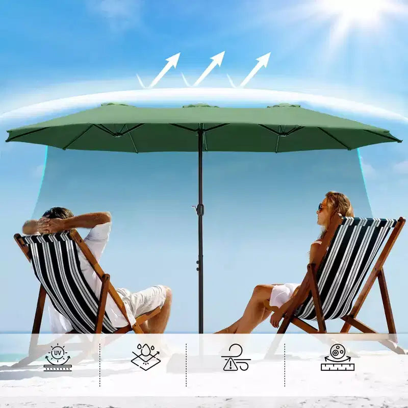 Captiva Designs 9'x15' Rectangular Outdoor Market Umbrella with Crank Handle Light