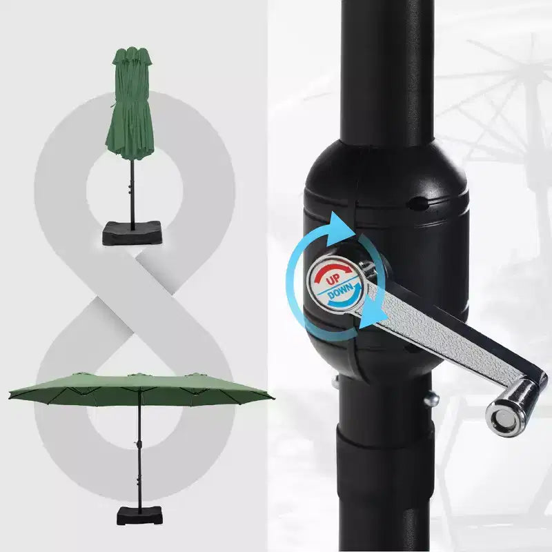Captiva Designs 9'x15' Rectangular Outdoor Market Umbrella with Crank Handle Light