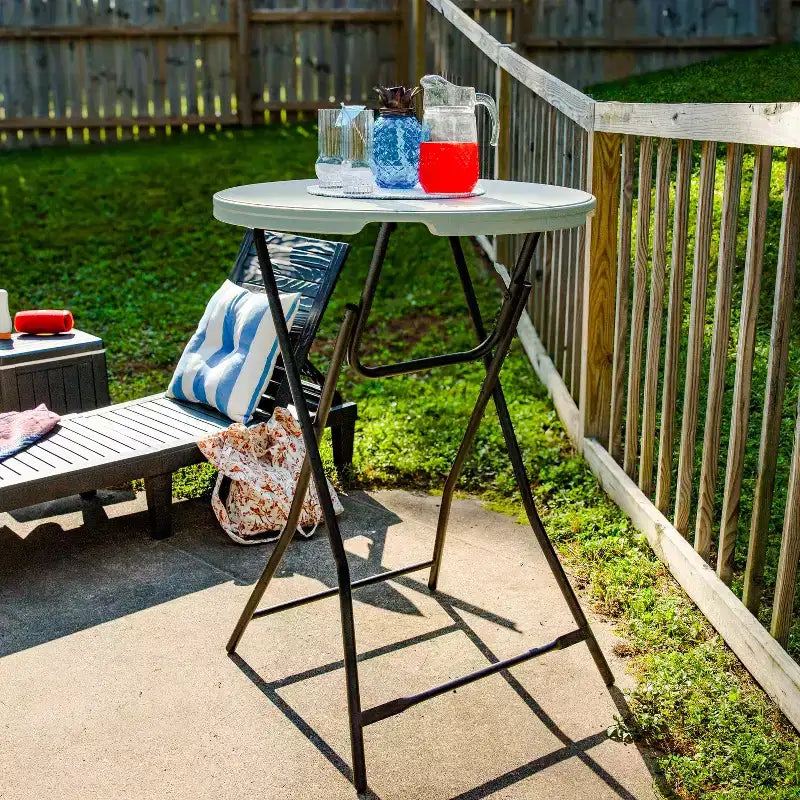 Sunnydaze Outdoor Folding Round Patio Bar-Height Table with Iron Legs and Plastic Top - 31.75 - Gray