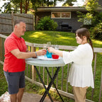 Sunnydaze Outdoor Folding Round Patio Bar-Height Table with Iron Legs and Plastic Top - 31.75 - Gray