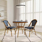 Emma & Oliver Soie Indoor/Outdoor Bistro Style 31.5 in. Table with PE Rattan, Glass Top, and Two Chairs - Metal Frame