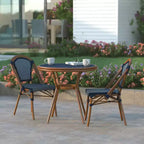 Emma & Oliver Soie Indoor/Outdoor Bistro Style 31.5 in. Table with PE Rattan, Glass Top, and Two Chairs - Metal Frame