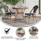 Emma & Oliver Soie Indoor/Outdoor Bistro Style 31.5 in. Table with PE Rattan, Glass Top, and Two Chairs - Metal Frame